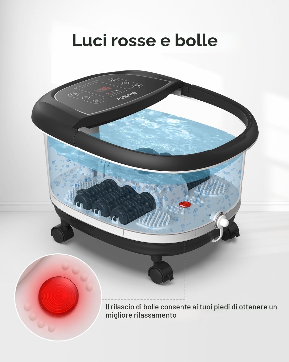 RENPHO Pediluvio piedi con Riscaldamento Veloce Massaggio Automatico e Potenti Getti di Bolle, Rulli Massaggianti shiatsu Motorizzati, Pedicure per Piedi Stanchi, Temperatura Regolabili