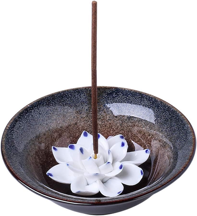 Incense Holder Ceramic Incense Burner Lotus Incense Holder for Sticks Handicraft Incense Stick Holder 4.62 Inch Gray