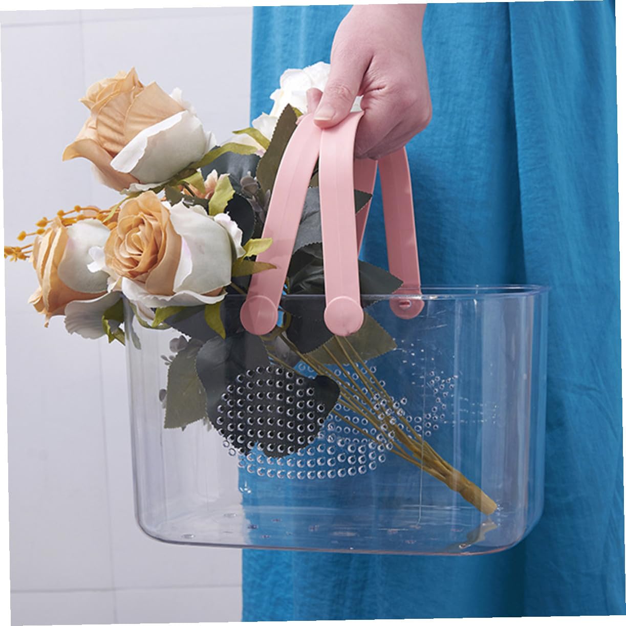 Cesta de Plástico con Asa para Baño, Rosa, Portátil | Plástico, Base Estable sobre Superficie Plana, para Cocina y Dormitorio