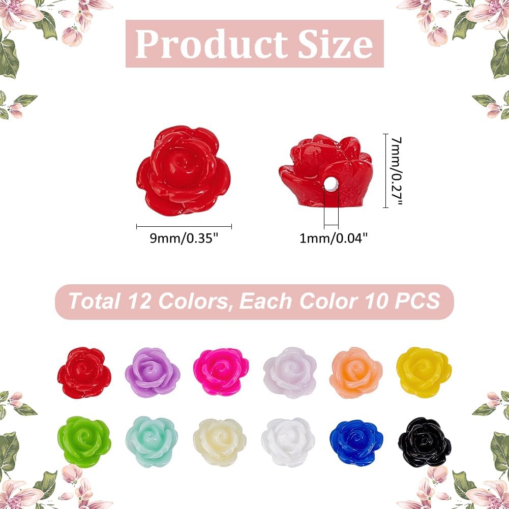 120Pcs Rose Flower Beads 12 Color Flat Base Resin Flower Beads Loose Spacer Blossom Charms for Jewelry Making Accessory Supplies Bracelets Necklace Dangle Earring DIY Crafts - Image 2