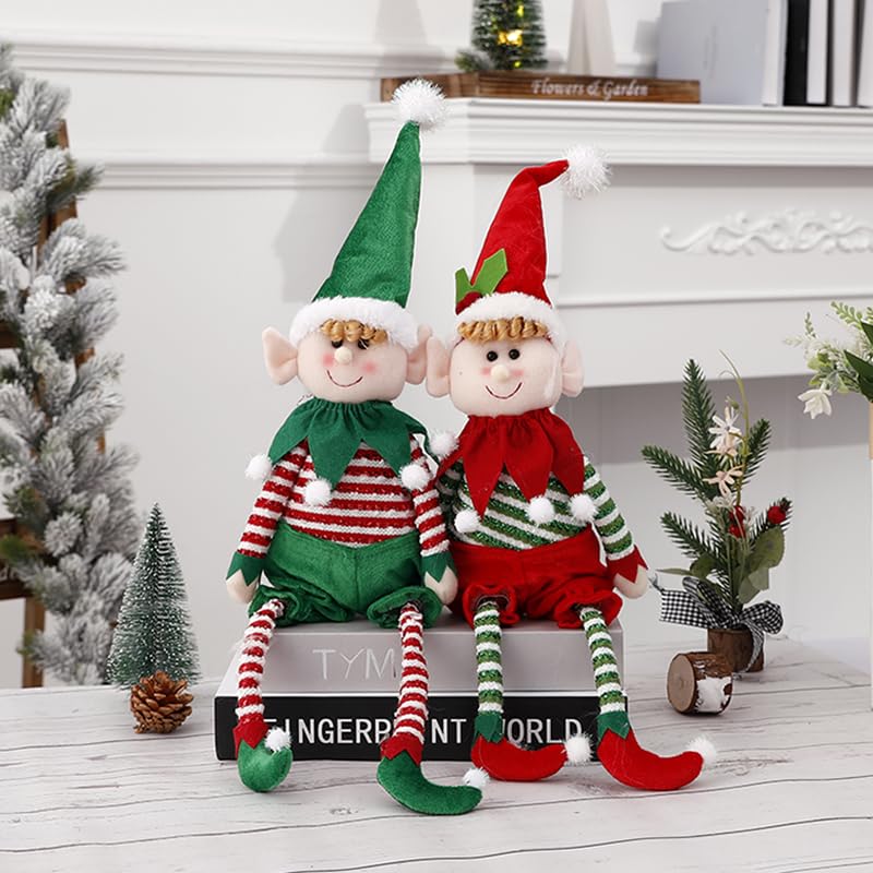DUBEDAT 22Inch Christmas Elf Decorations Dolls, Red Green Plush Leg Stuffed Doll Set for Christmas, New Year, Birthday Party Decoration