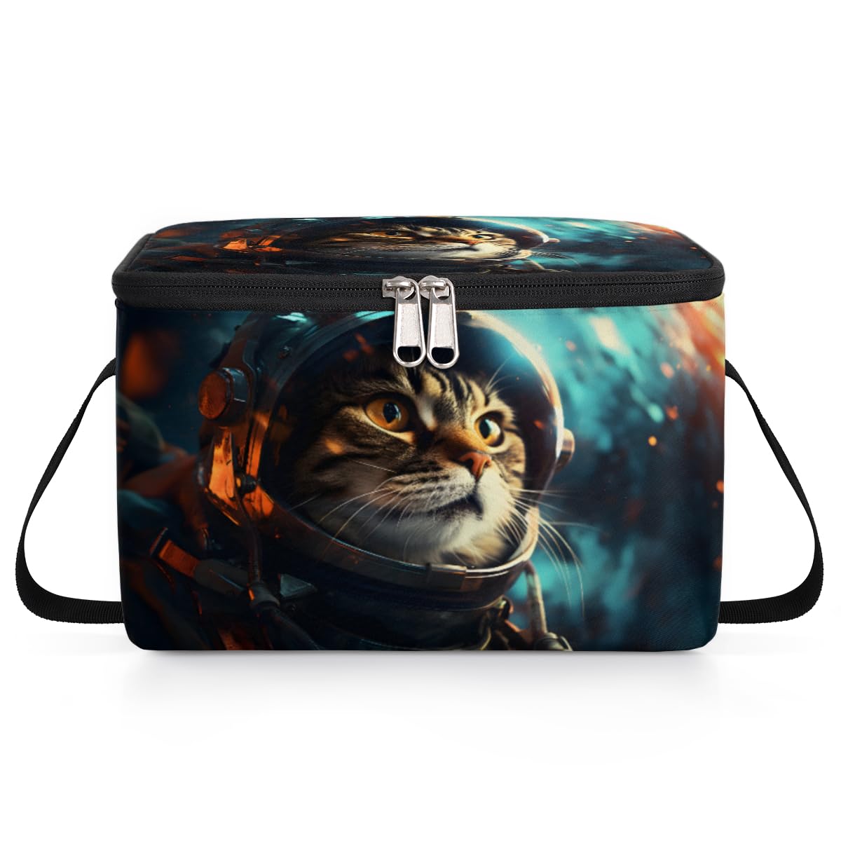 GzLeyigou Astronaut Cat Lunch Bags for Women Men 9 Cans, Hot & Cold Food Delivery Bag Insulated Grocery Bag Insulated Lunch Box Kitten Cooler Bag for Office Work Picnic Beach