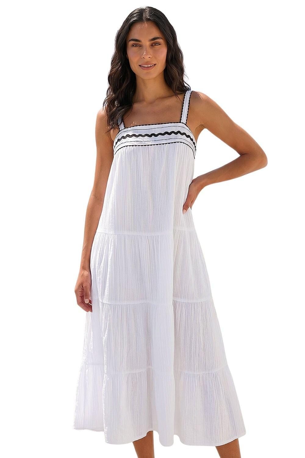 Roman Women's White Ric Rac Trim Midi Dress In | : Size 20