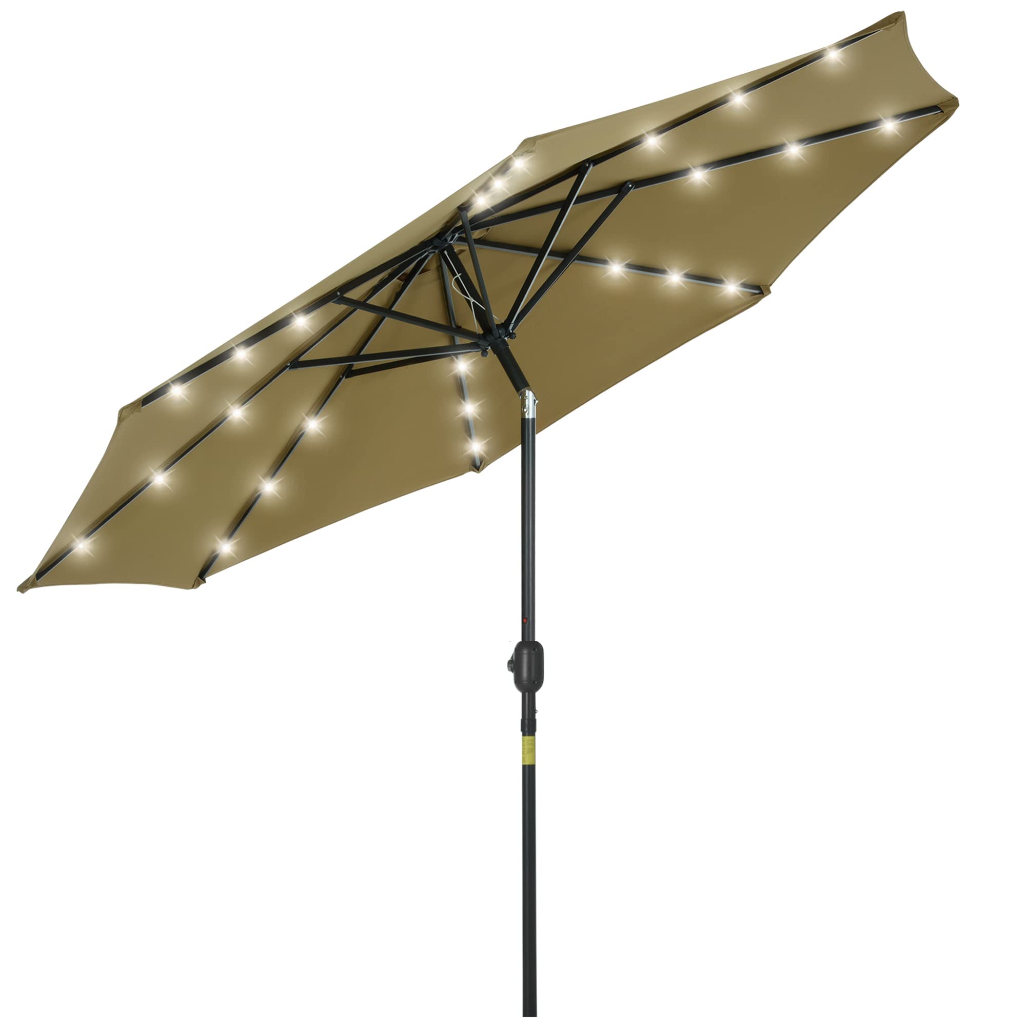 Outsunny Sombrilla Parasol de Jardín Ø268x238 cm con 24 Luces LED Solar Mecanismo de Inclinación Manivela y Poste Desmontable de Metal para Terraza Piscina Patio