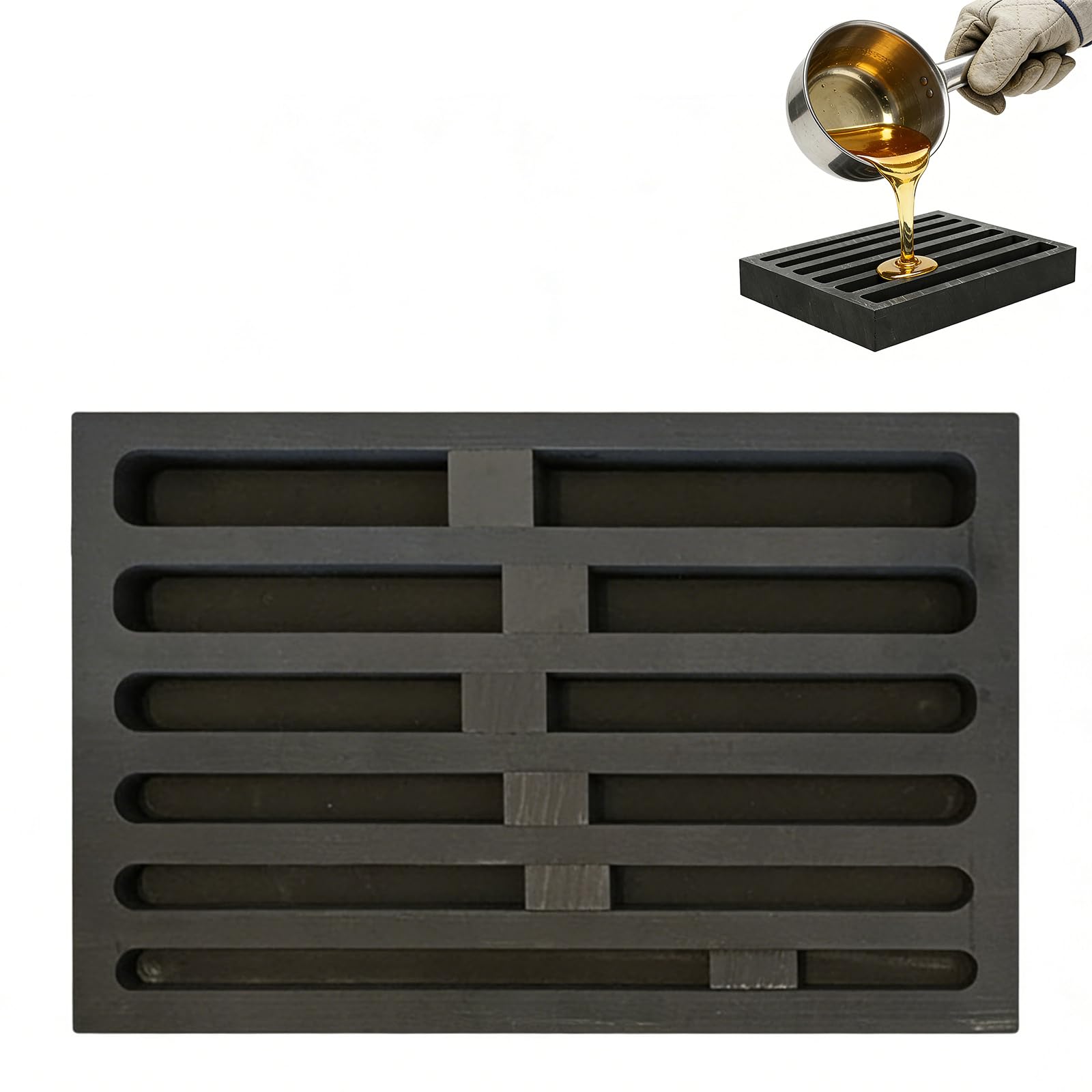 Graphite Ingot Crucible for Melting Metal - Long Strip Casting Mold for Metal Processing, Single Graphite Oil Trough Mold (6 Slots, Size: 4.33x3.15x0.59in)-image-21