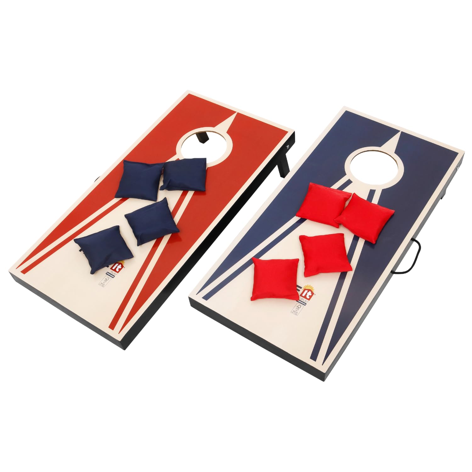 HOME It Play - Juego de Cornhole con Bolsas de Lanzamiento - 2 Tablas + 8 Bolsas - Juego de Exterior Compacto con Asas - Ideal para jardín y Playa Camping