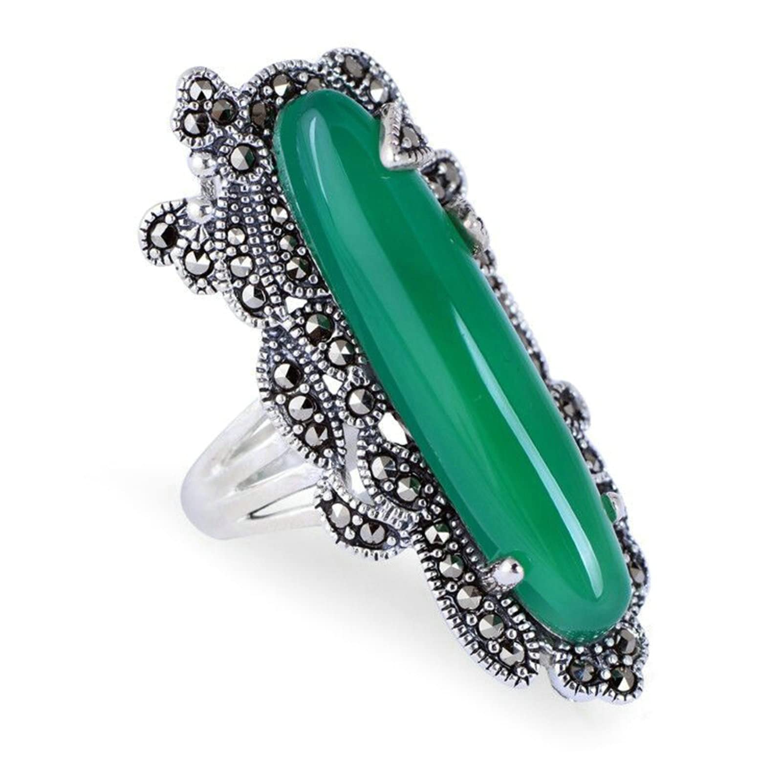 Aeici Anillos 925, Alianza Regulable Vieja Piedra Verde Anillo Mujer