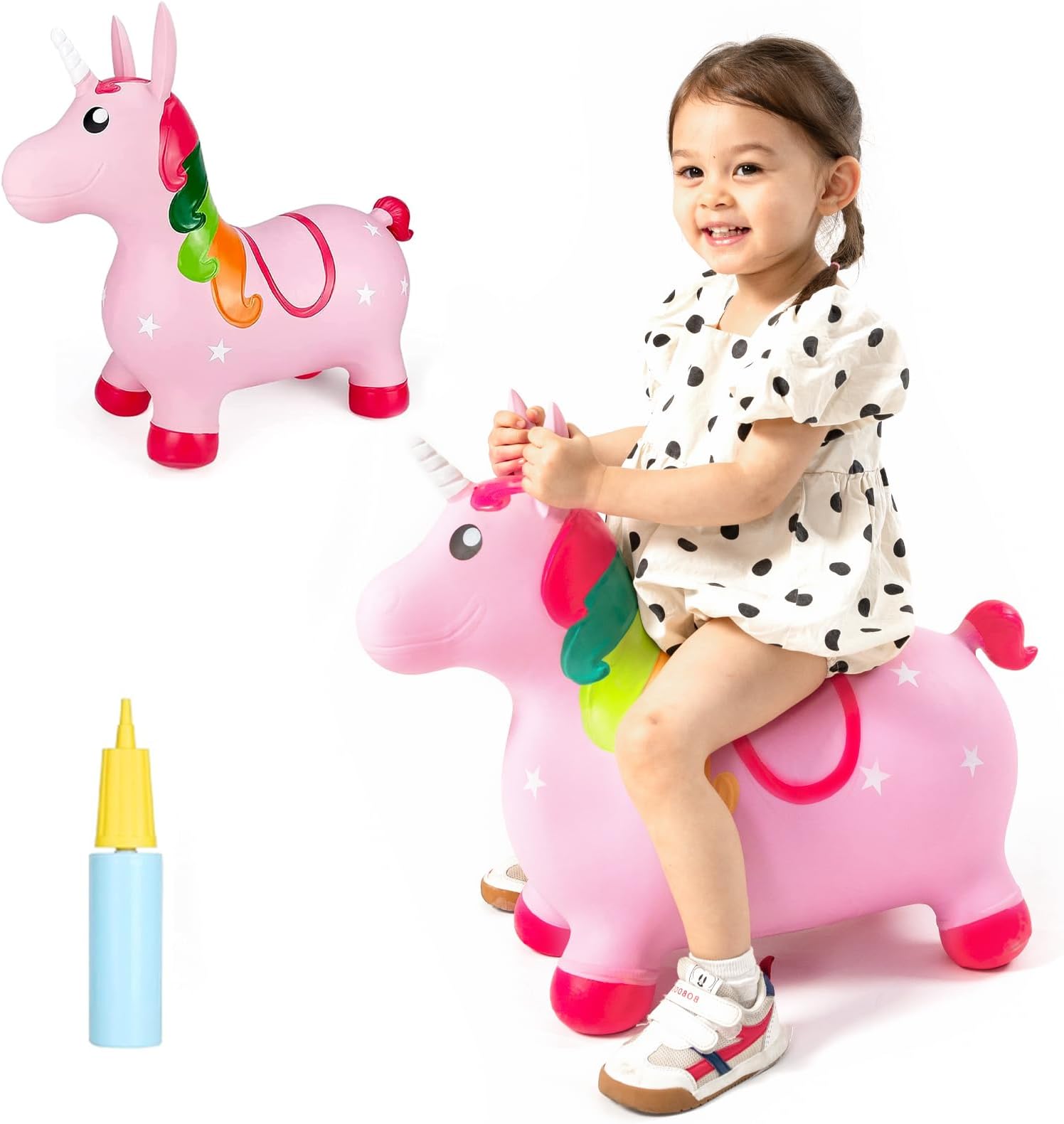 Inpany Pulei Pink Unicorn Hopper, Horse Hopper, Bouncy Inflatable Animal Ride-On Toy For Children, Boys And Girls, Toddlers (Pump Included)