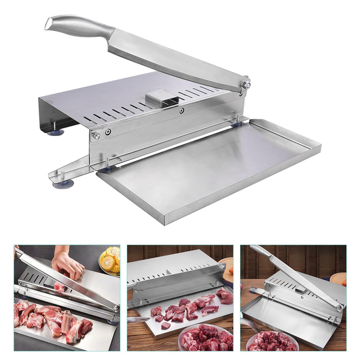 Cortadora de Manual Adecuado para Cortar Huesos y Alimentos Variados de Acero Inoxidable Resistente al Desgaste para Uso Doméstico