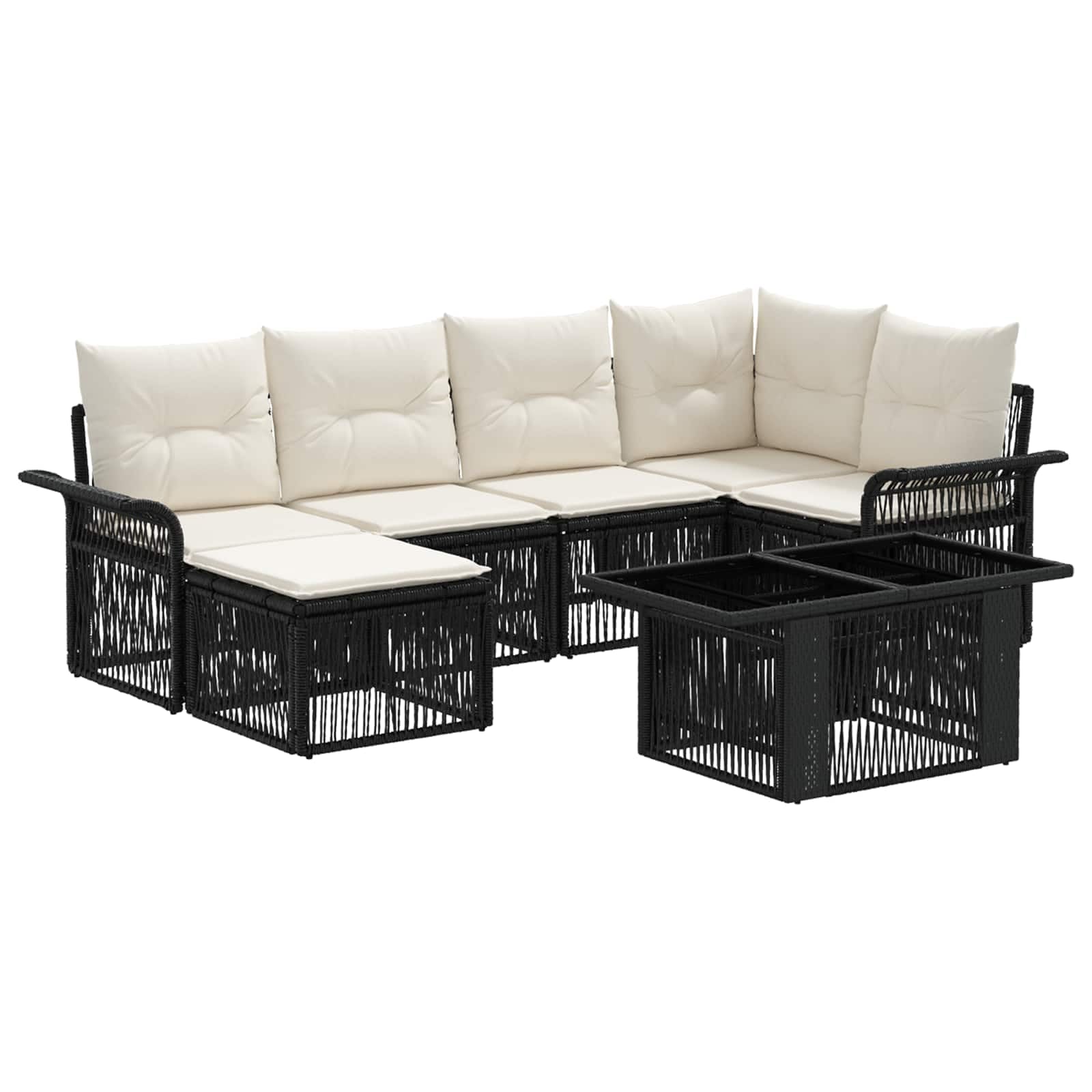 Hothingwell 7-częściowa sofa ogrodowa Polyratan czarno-kremowa ze stołem