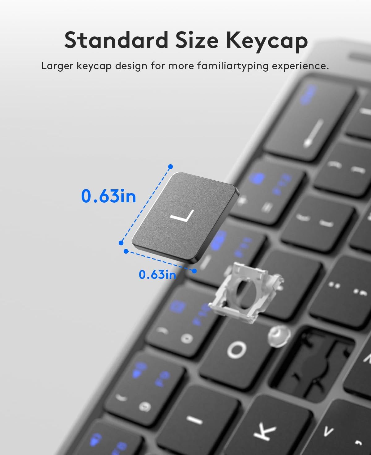 Close-up of a keyboard keycap with dimensions