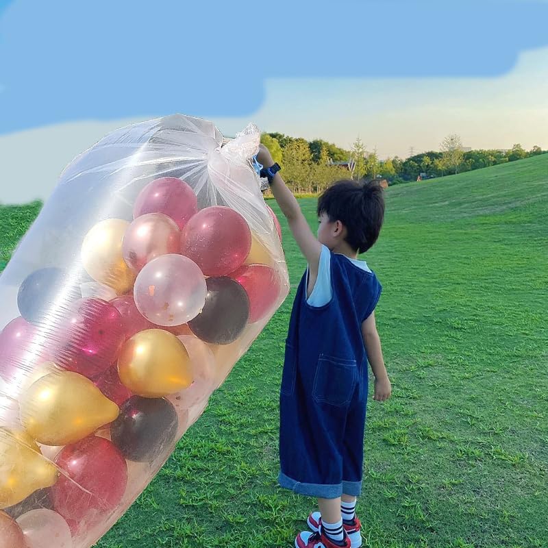 Miniatura 4 de ZHUDDONG 4 bolsas grandes para globos, bolsas de transporte de globos transparentes de 98.4 x 59 pulgadas, 4 cintas rizadoras, bolsas de globos para