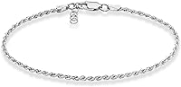 Miabella 925 Sterling Silver 2mm/3mm Diamond-Cut Italian Rope Chain Bracelet - Hypoallergenic Unisex for Women Men