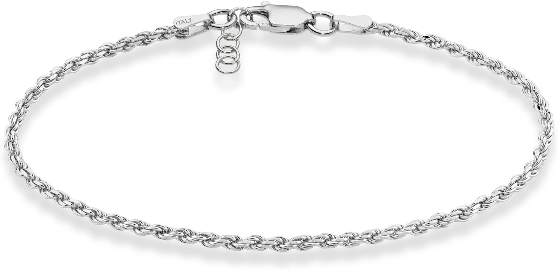 Miabella Solid 925 Sterling Silver Italian 2mm, 3mm Diamond-Cut Braided Rope Chain Bracelet for Women Men, Made in Italy