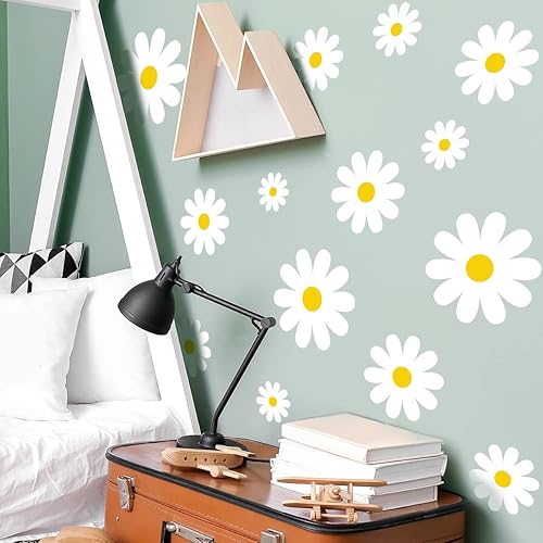 Miniatura 4 de Calcomanías de pared de flores blancas para sala de estar, dormitorio, habitación de bebé, hija, Roon, calcomanías de pared autoadhesivas para pared