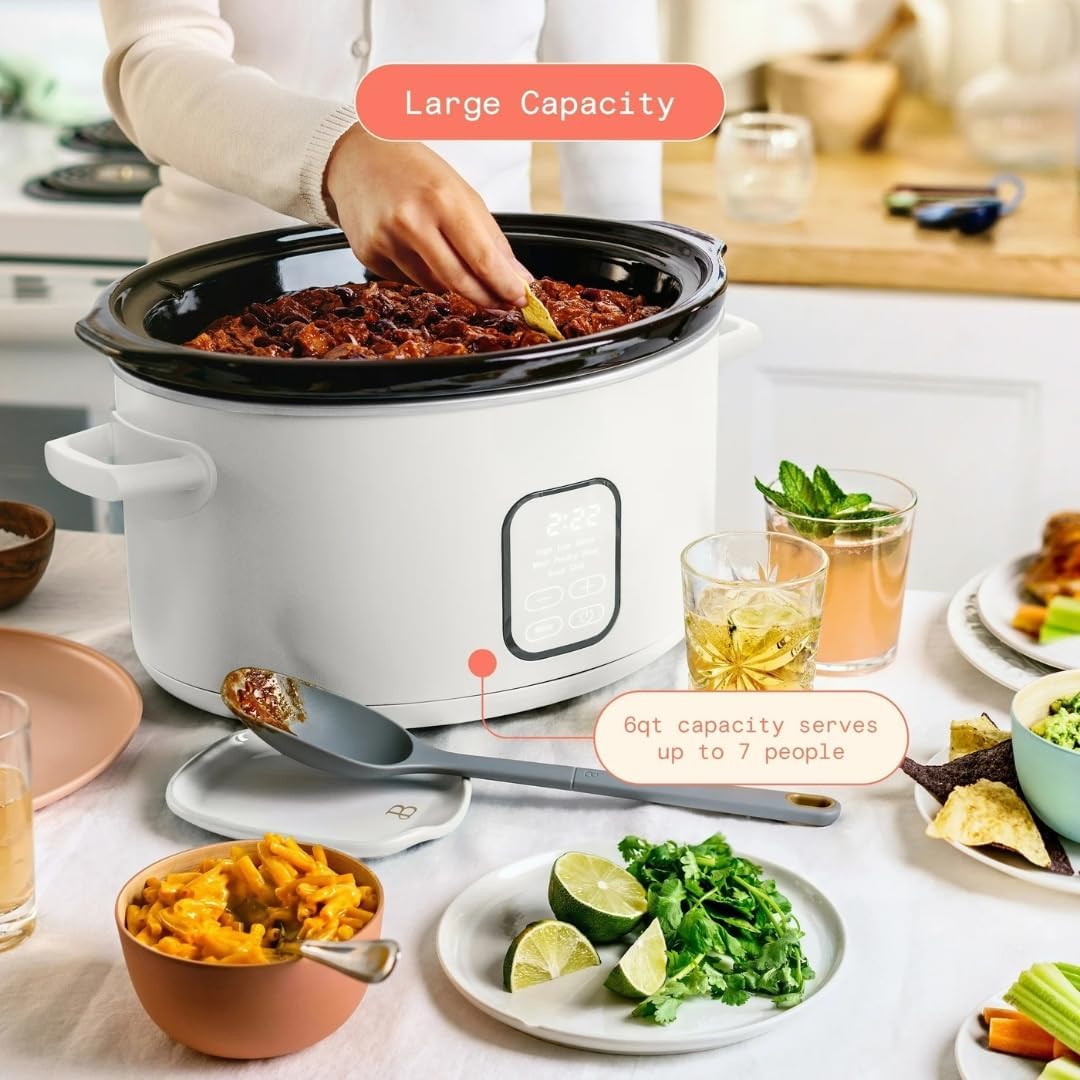 Wonderful 6 Qt Programmable Slow Cooker 5 Preset Cooking Functions, Digital Countdown Timer, Dishwasher-Safe Parts and Cool-Touch Handles (White)
