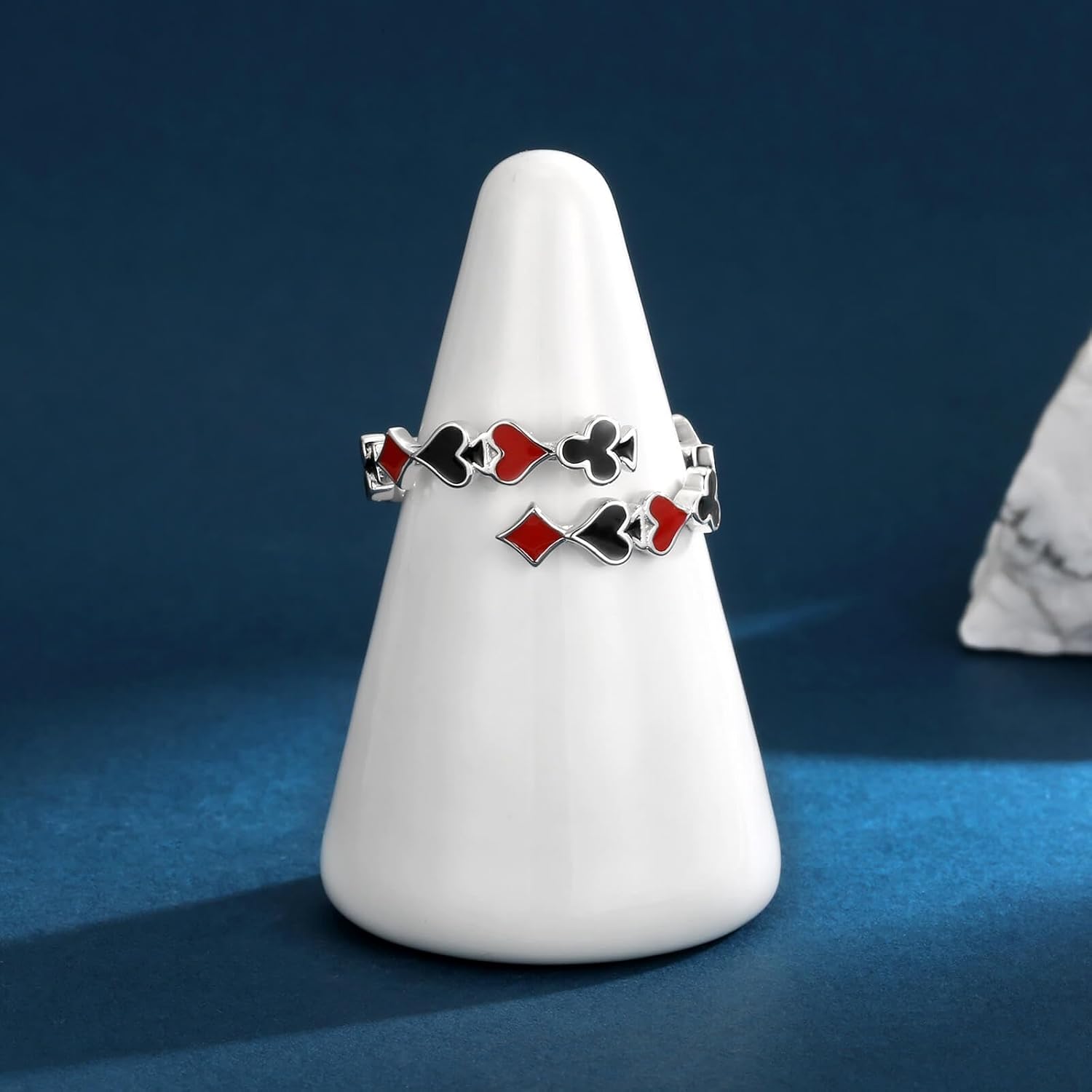 Poker Card Ring Sterling Silver Ace of Spades Queen of Hearts Adjustable Rings Poker Cards Player Jewelry Gift for Women Casino Night