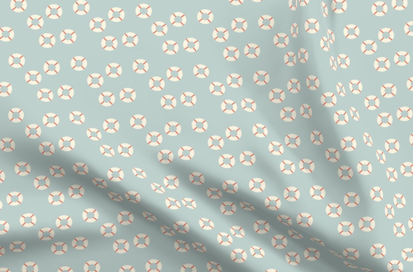 Spoonflower Fabric - Nautical Nursery Coastal Maritime Light Blue Lifebuoy White Circles Printed on Petal Cotton Fabric Fat Quarter - Sewing Quilting Apparel Crafts Decor