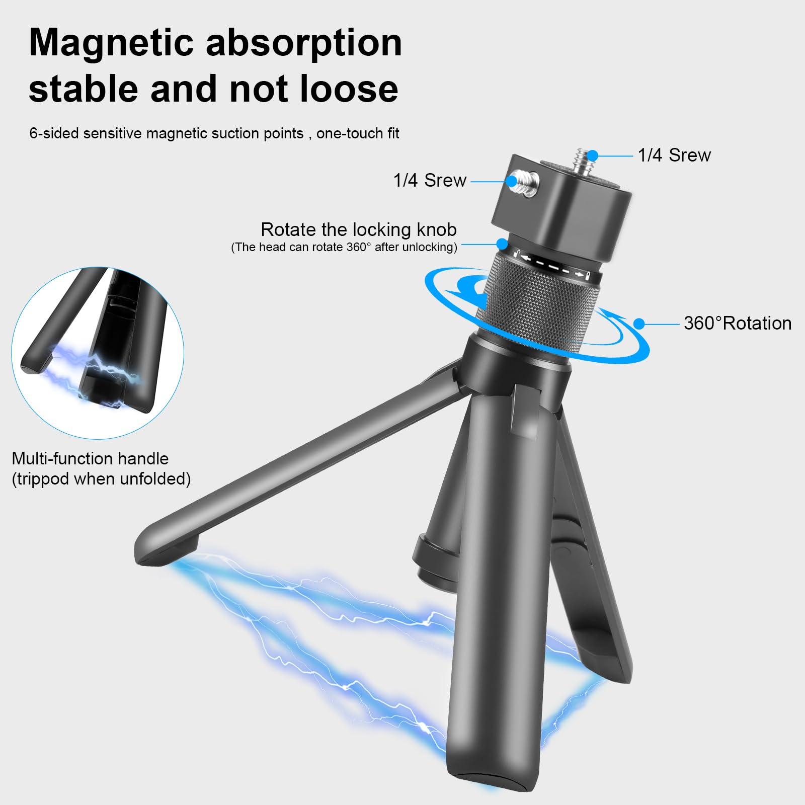 PULUZ Kamerastativ Mini, Insta 360 Allzweck Atativ, Insta 360 Bullet Time Handle mit ‌Dual 1/4-Zoll-Schrauben ür Insta360 X3 X4 X5 ONE X2 für Gopro Hero 12 11 10 8 7 6 5