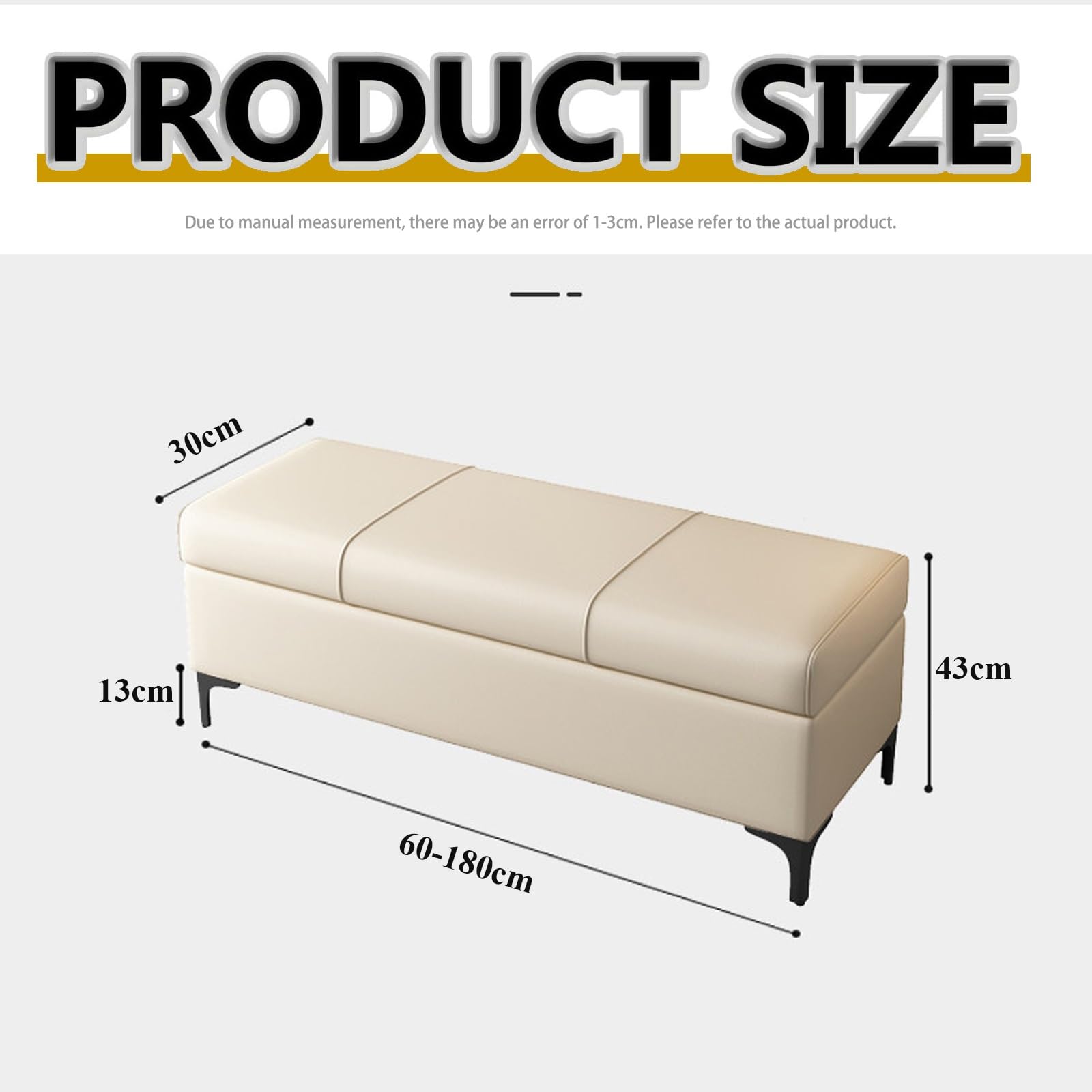 Banc Coffre en Similicuir, Banc de Rangement Rembourré Extra Long pour Pied de Lit, Chambre, Entrée et Salon(White,110x30x43cm)