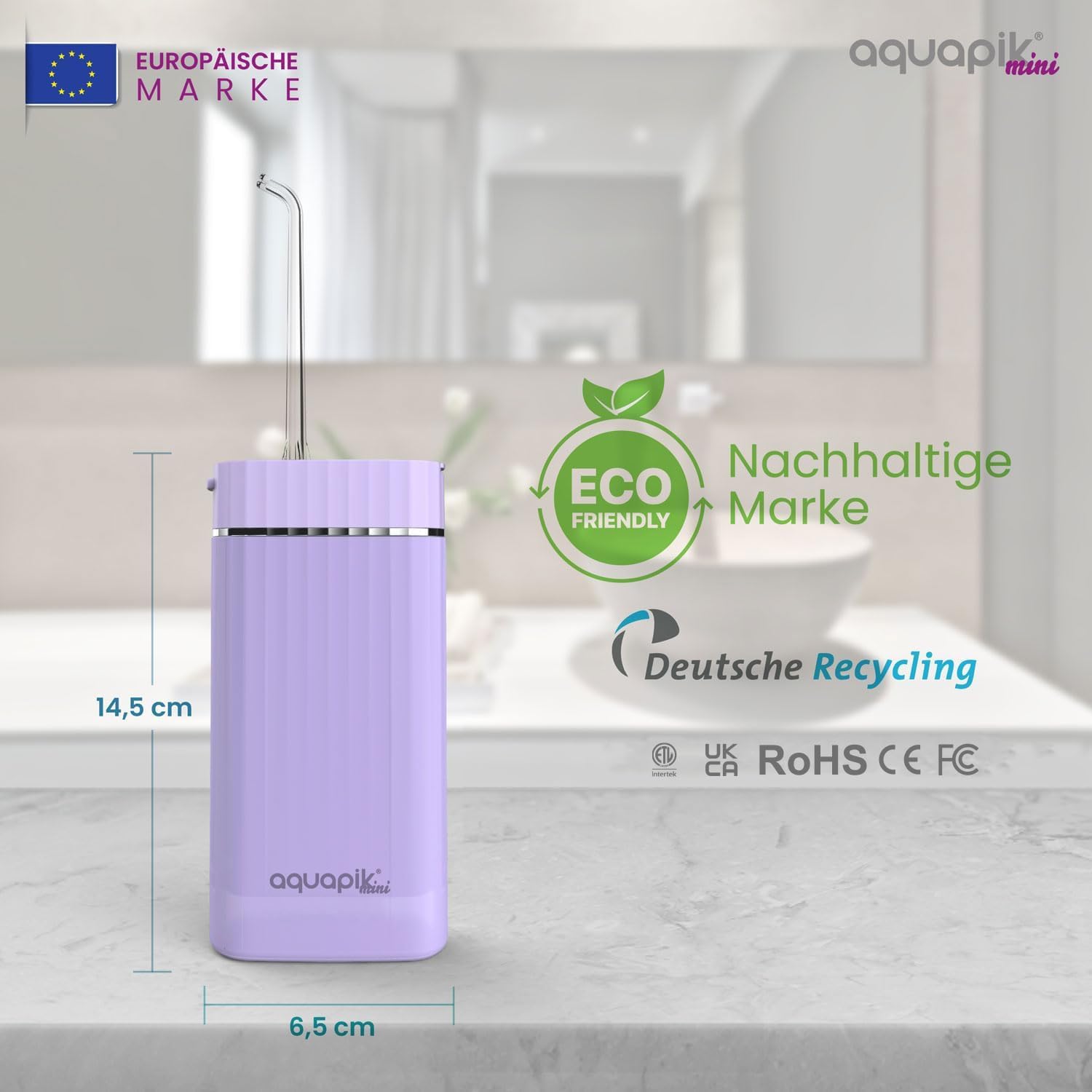 Aquapik Mini tragbare kabellose elektrische Munddusche Oral Irrigator 200 ml IPX8 USB-C 3 Druckstufen