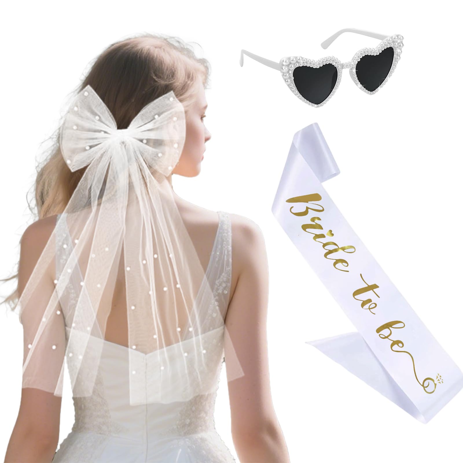 Kit Addio Al Nubilato - Fascia, Velo E Occhiali A Cuore Per Futura Sposa - Foto 6