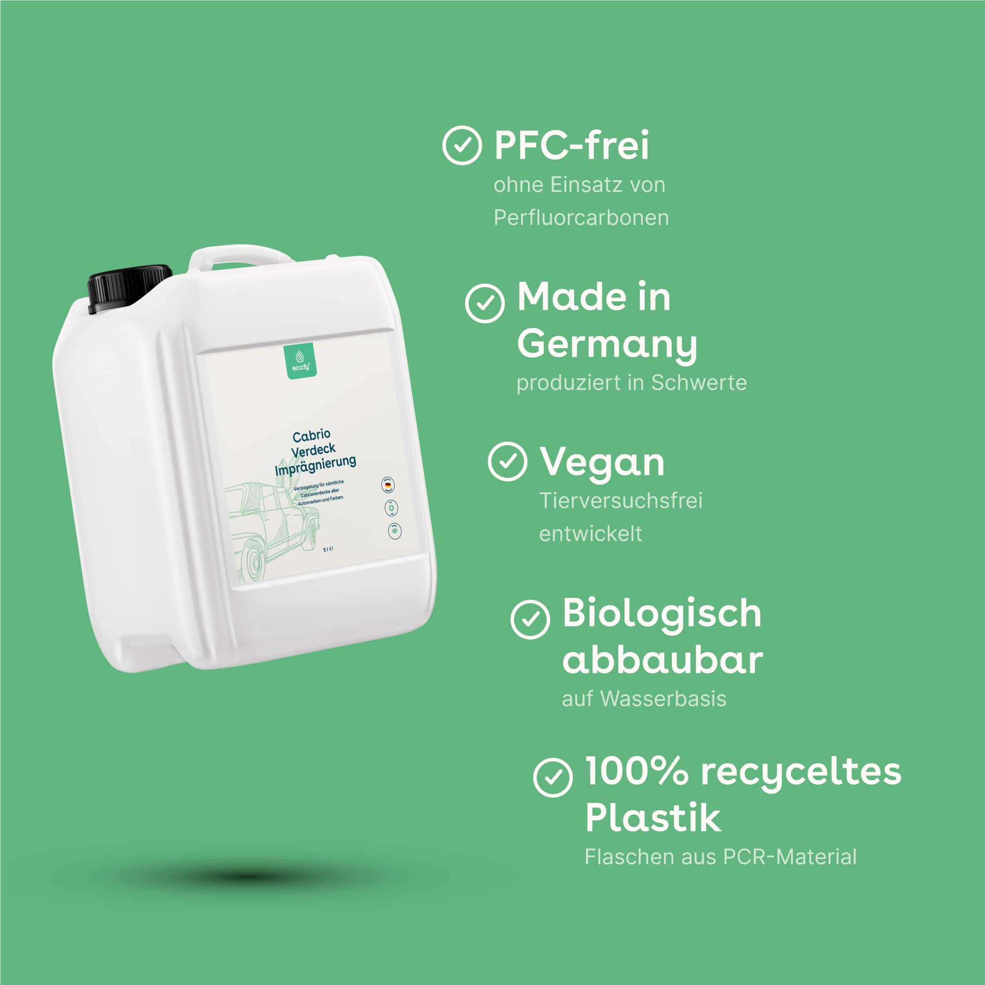 eco:fy Cabrio, tettuccio impermeabilizzante, impermeabilizzante, protezione impermeabile, per tetto in tessuto, trasparente, privo di solventi, privo di PFC, 5 l