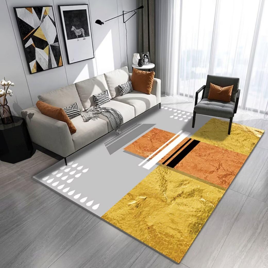 Décoration moderne minimaliste avec ce grand tapis de sol abstrait brun