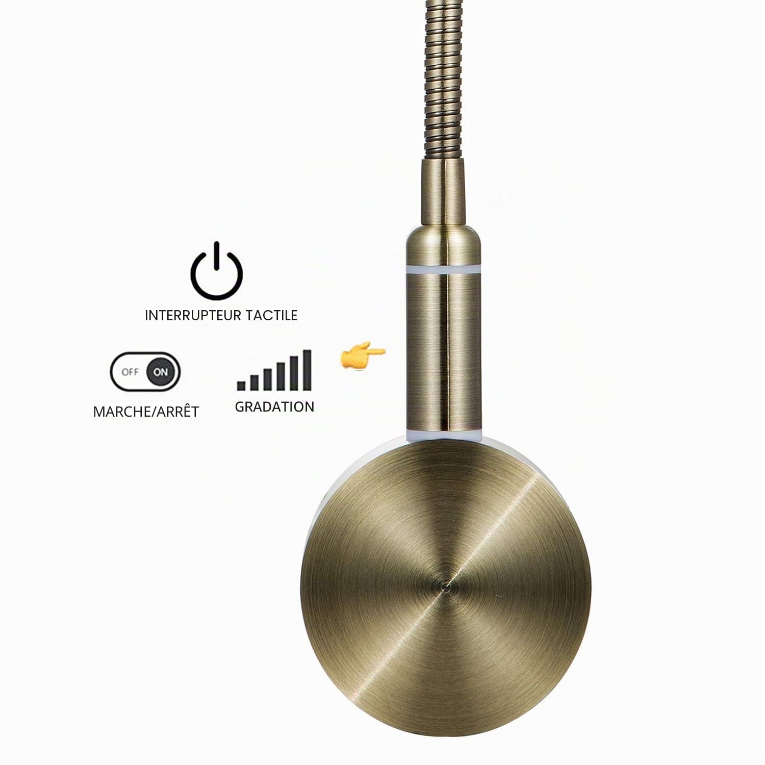 Meanyee tactile dimmable interrupteur mural lampe de lecture led lampe de chevet/lumières pour la lecture livre au lit (indicateur (bronze))