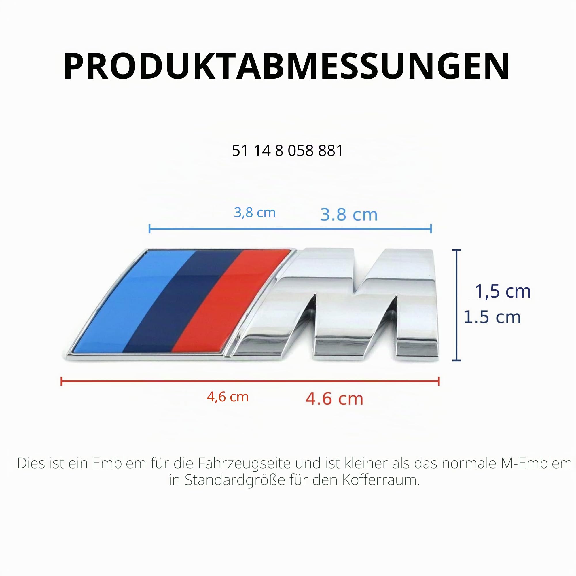 ORIGINAL BMW M Emblem Logo Kotflügel 45x15mm selbstklebend 51148058881