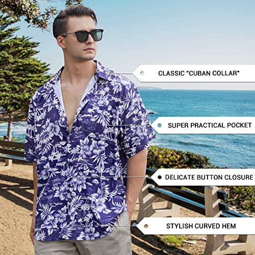 Image of Yoimira Hawaiian Shirts for Men, Print Mens Casual Short Sleeve Button Down Shirts Floral Aloha Beach Shirt