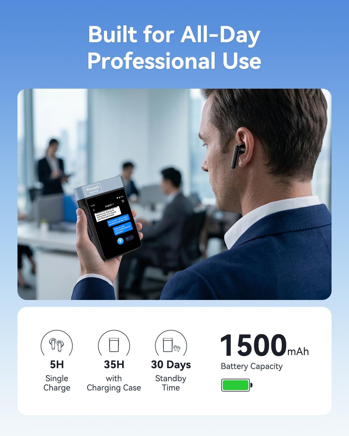 Wooask A9S AI Translation Earbuds Real Time with Camera, OfflineTranslation Headphones No APP Needed, ChatGPT-Powered, Audifonos Traductores Inglés Español for Global Business Trave (Black)