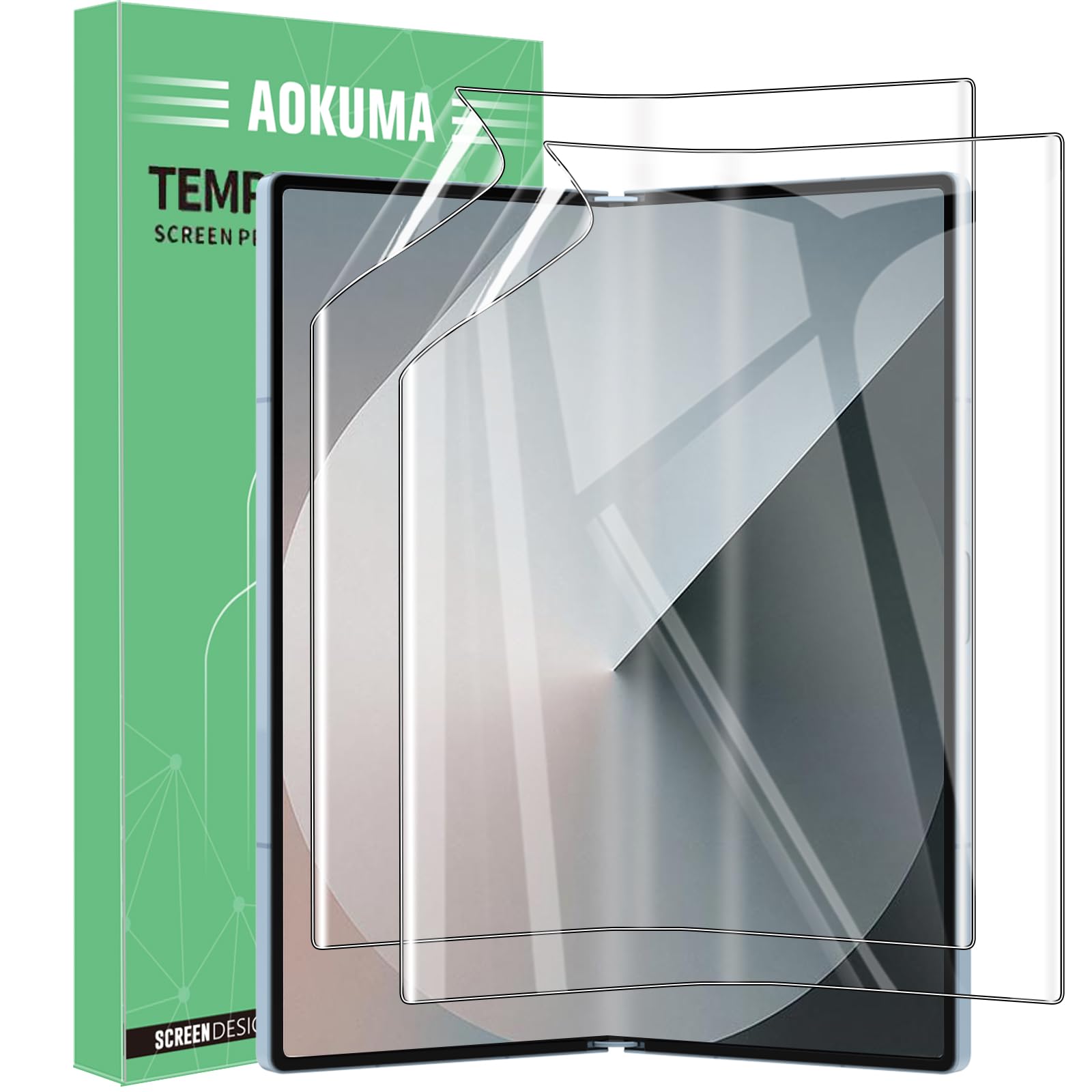 AOKUMA Tempered Glass for Samsung Galaxy Z Fold 6, Screen Protector, [2 Pack] Premium Quality Guard Film, Case Friendly, Shatterproof, Shockproof, Scratchproof, Oilproof