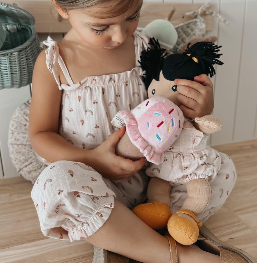 Apple Park Kids Sweet Treat Soft Rattle | Non-Toxic, Hypoallergenic, 100% Organic Cotton for 0m+ | Sensory Rattle for Newborns and Infants (Ice Cream)