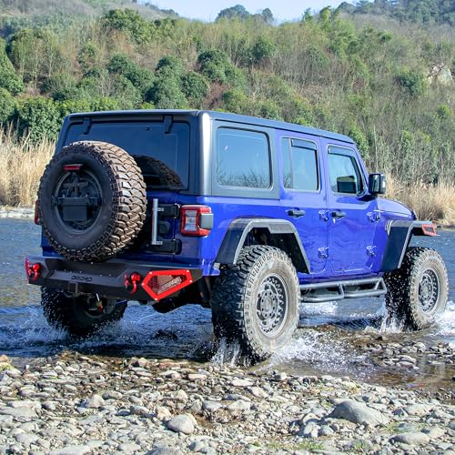 Image of OEDRO Rear Bumper w / 2 LED Lights Fits for 07-18 Jeep Wrangler JK 4Dr / 2Dr