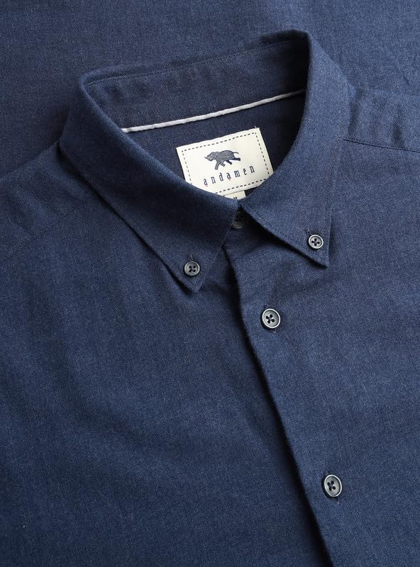 Image of Andamen Men Premium Button-Down Collar Solid Cotton Casual Shirt Navy