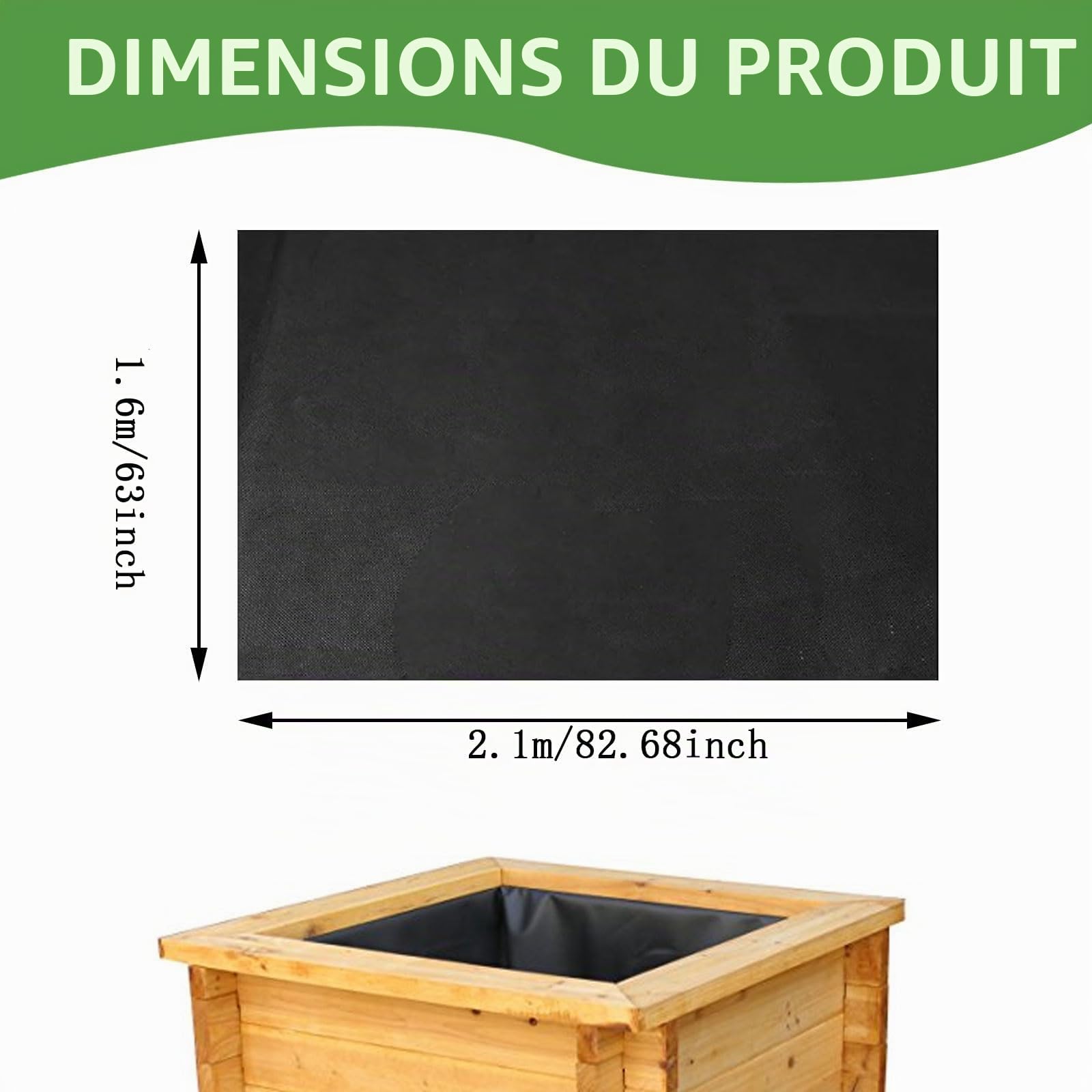 Longzhuo Doublure en tissu pour grand bac à légumes extérieur en tissu non tissé robuste pour jardins surélevés, doublure de jardin recyclable pour bacs à légumes, bacs à herbes (Noir, 160 x 210 cm)