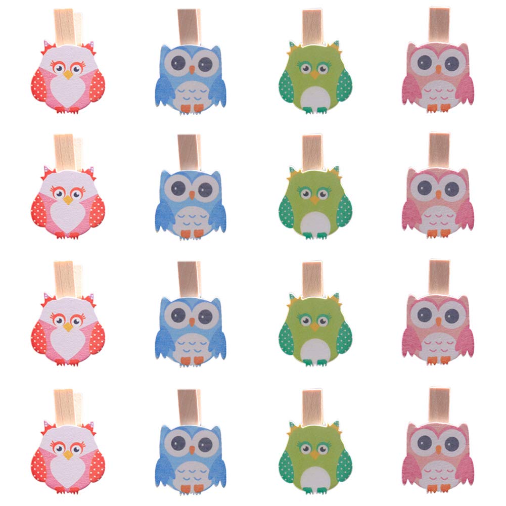 haowei16 Pcs Cute Mixed Color Different Shapes Creative Owl Pushpin Wooden Clip Drawing Pins for Picture Paper Note Memo File Decoration Cork Board Photo Wall Thumbtack Accessories Nail(A)