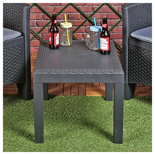 Rattan Look Plastic Garden Coffee Side Snack Table Outdoor Patio Deck Furniture (Anthracite)