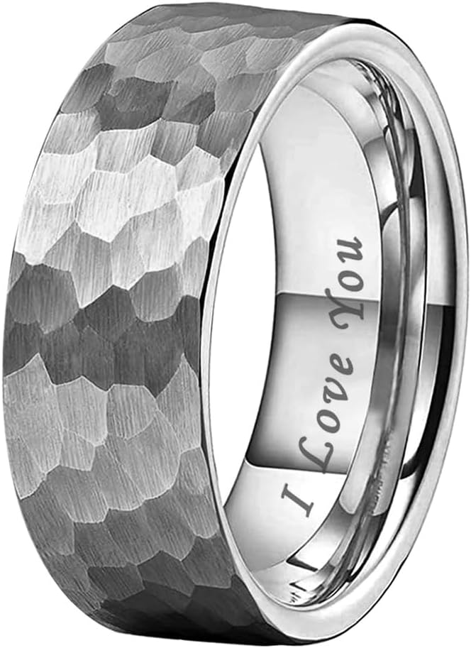 TUTISS 6mm 8mm Silver/Black/Gunmetal/Gold/Rose Gold Hammered Tungsten Rings for Men Women Couple Fashion Jewelry Engagement Wedding Bands Matte Finish Comfort Fit