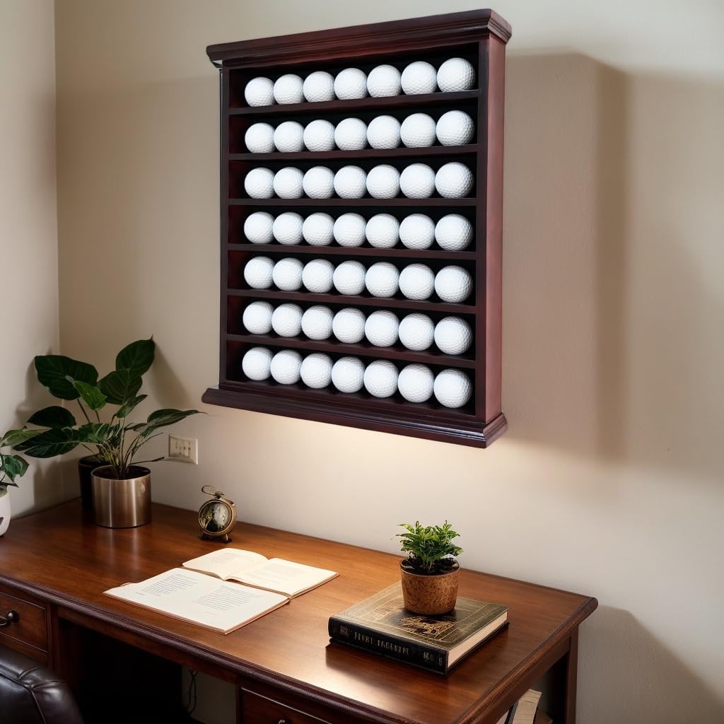 Golf Ball Display Case - Wall Mount, Black Finish, Green Felt Background, No Door, Perfect for Golf Balls, 14.6" W x 17.4" H x 3" D