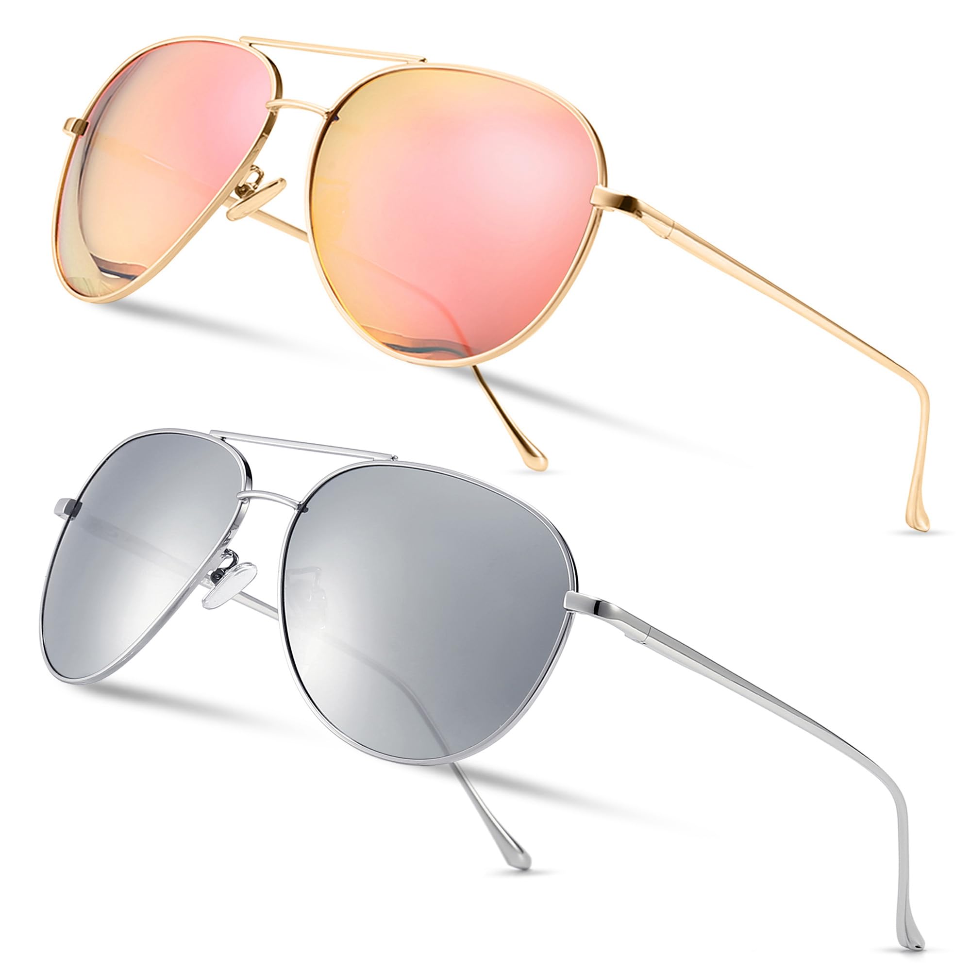 SUNGAIT Women's Lightweight Oversized Aviator Sunglasses - Mirrored Polarized Lens