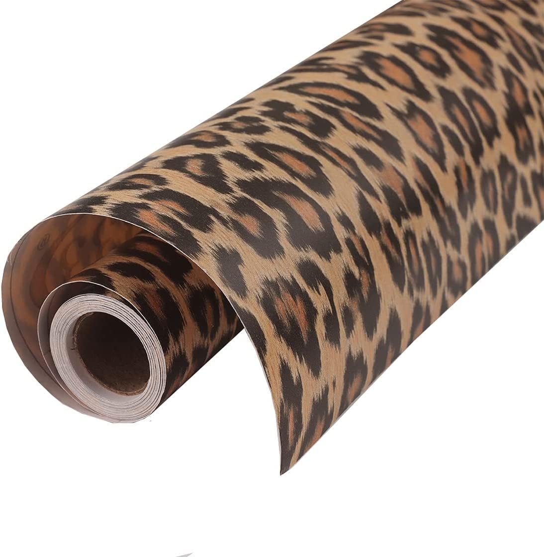 Peel and Stick Leopard Contact Paper Wallpaper Animal Print Cheetah Shelf Liner for Dresser Drawer Cabinets Table Walls Furniture Decal 15.7X117 Inches