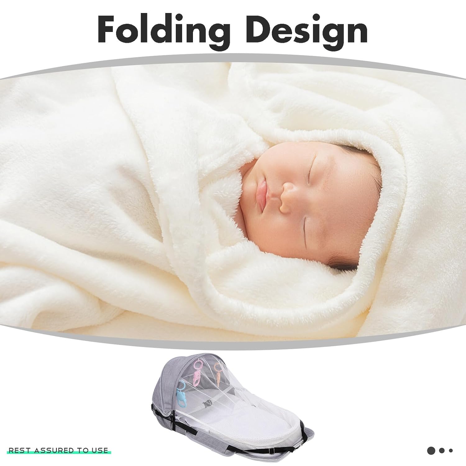 Portable Foldable Travel Crib Backpack Lightweight Bed with Mesh Net for Outdoor Use Compact Foldable Bassinet for Boys and Convenient Travel Bed with Storage Pockets