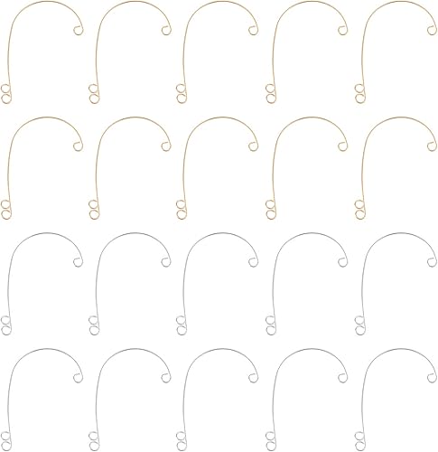 UNICRAFTALE 40 aretes de acero inoxidable 316 de 2 colores, 3 bucles para orejas no perforadas, 2.323 x 1.496 x 0.020in, aretes de bricolaje para