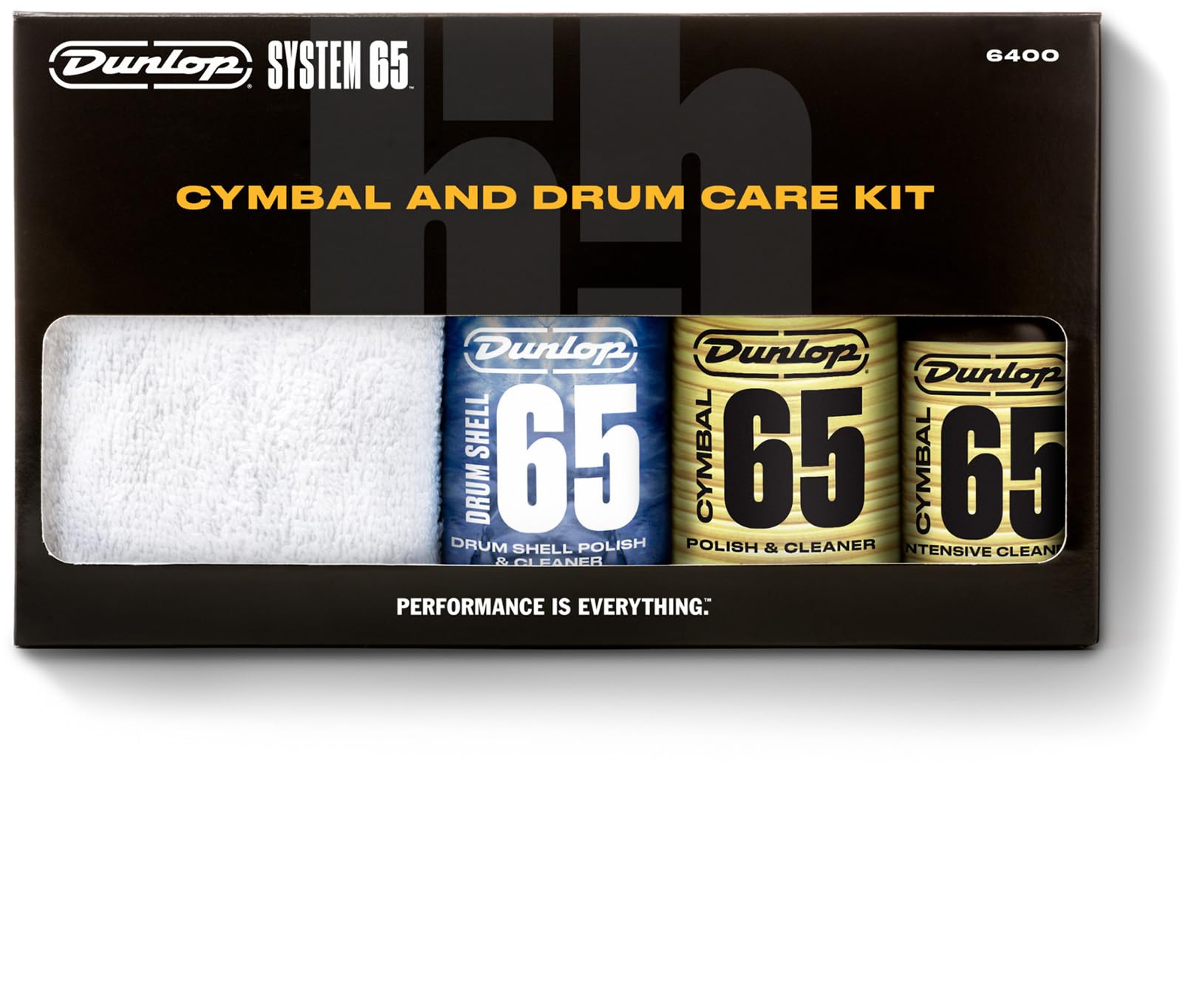 JIM DUNLOP | 6400 Formula 65 Cymbal And Drum Care Kit, Producto para Limpieza y Mantenimiento de Batería y Platillos, Incluye 3 productos fórmula 65 y un paño