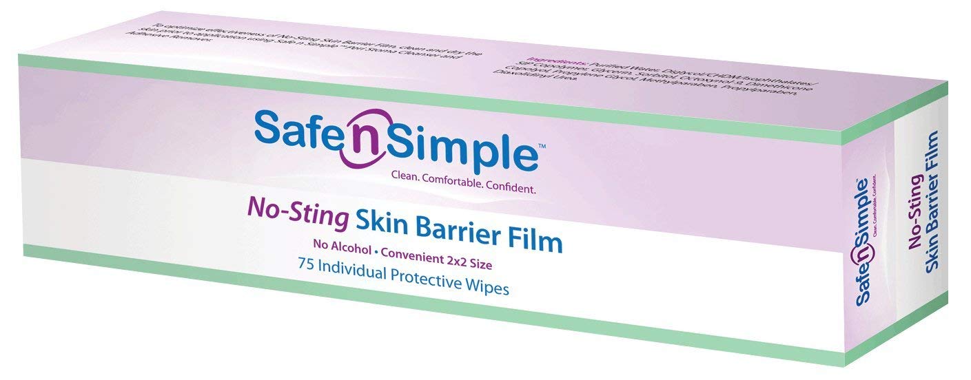 Safe N Simple RRSNS80775 Alcohol Free No Sting Skin Barrier Wipes, Box Of 75, Safe N Simple