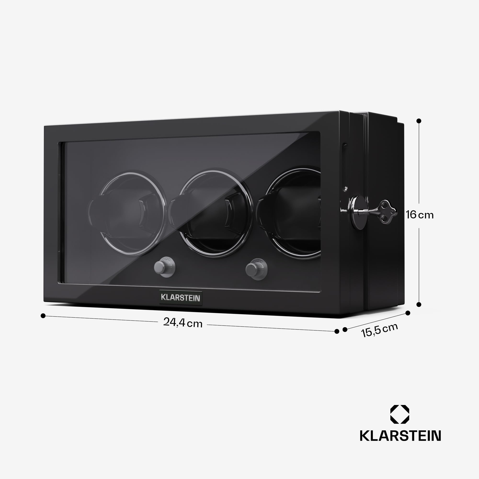 KLARSTEIN Remontoir pour Montres automatiques, Remontoir de Montre Automatique pour 3 Montres, Remontoir de Montre Automatique avec Porte en Acrylique, LED Bleues, avec 5 réglages TPJ