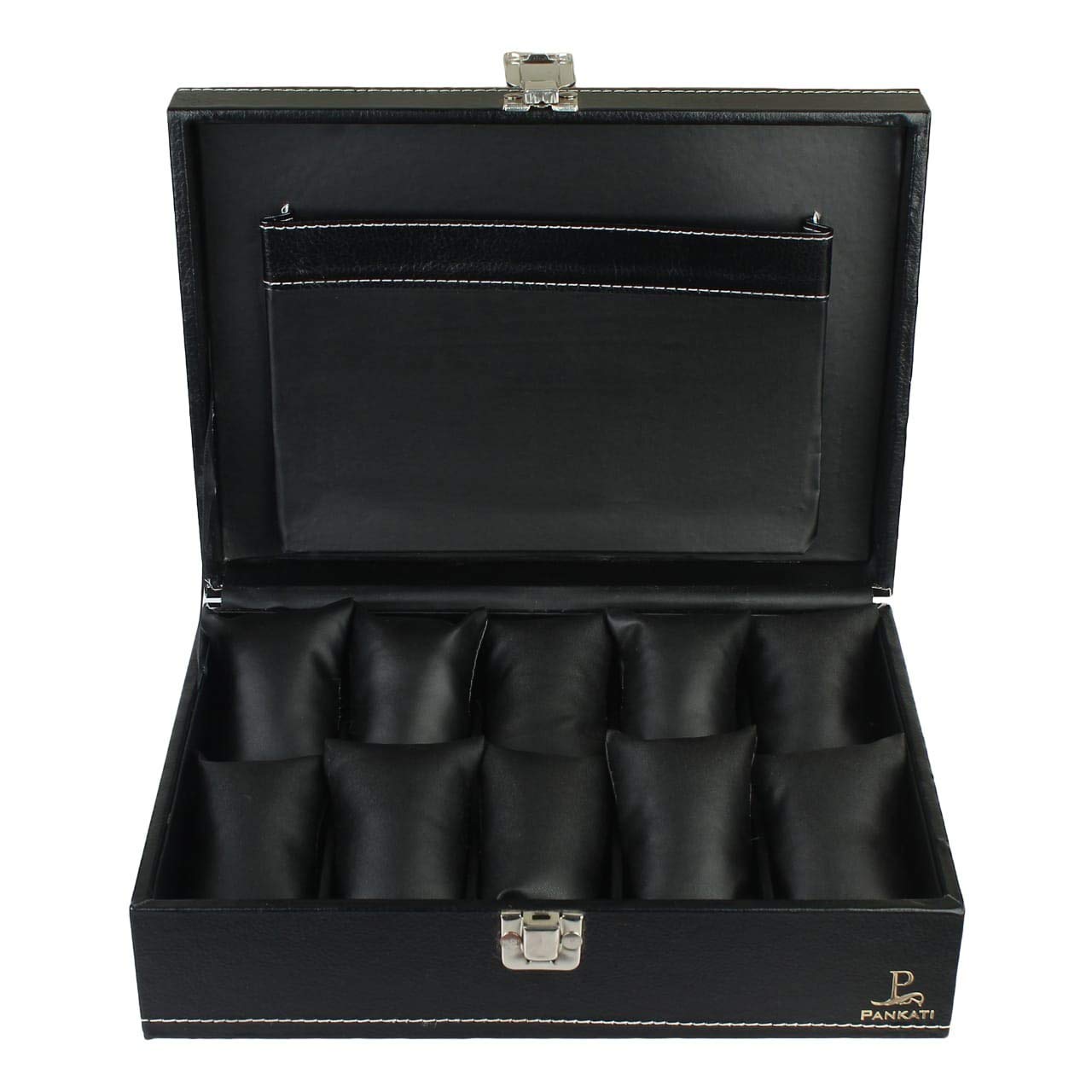 GenericPANKATI® PREMIUM Wrist Watch Storage Organizer Box Case with Faux Leather with 12 Watches Full Black