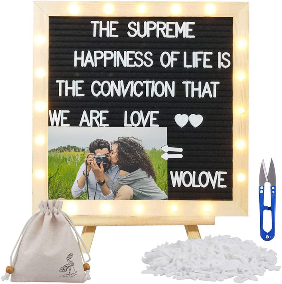 Black Felt Letter Board with Lights, Built-in LED Lights -Message Board Adjustable Stand, 340 Letters and Christmas Emojis,- for Menus, Pregnancy Announcement, Weddings, Party Planning(1010) (blackＢ)